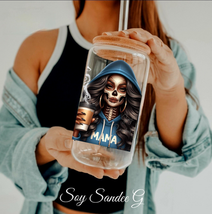 Blue Hoodie Mama Skully - UVDTF Decal for cups/hard surfaces sticker