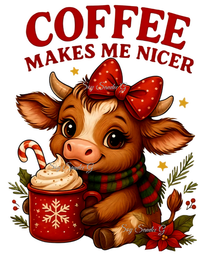 Coffee Makes Me Nicer Cow - UVDTF Decal for cups/hard surfaces sticker
