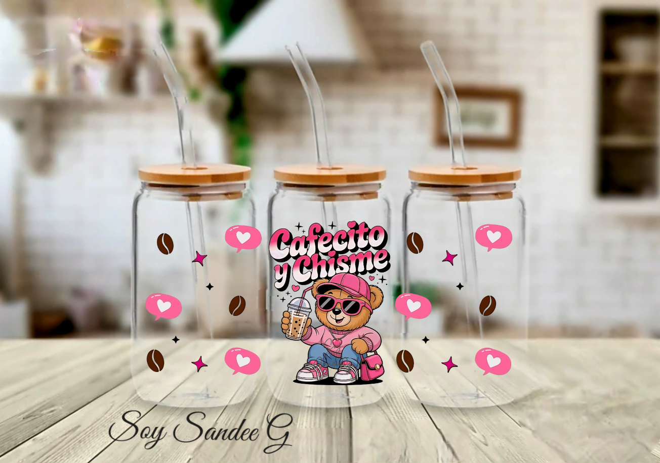 Cafecito y Chisme Bear - UVDTF Wrap for cups/hard surfaces sticker