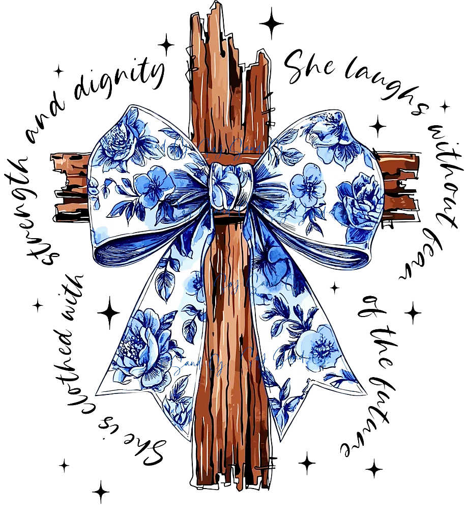 White & Blue Coquette Bow Cross - UVDTF Decal for cups/hard surfaces