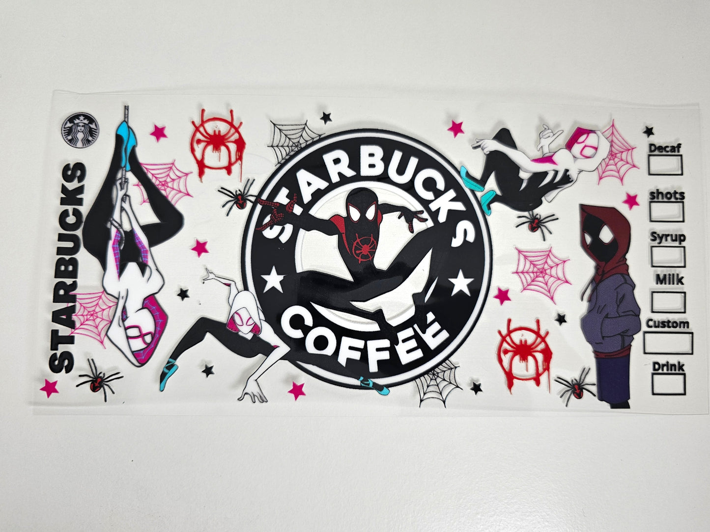 Envoltura UVDTF negra de Spiderman Starbucks