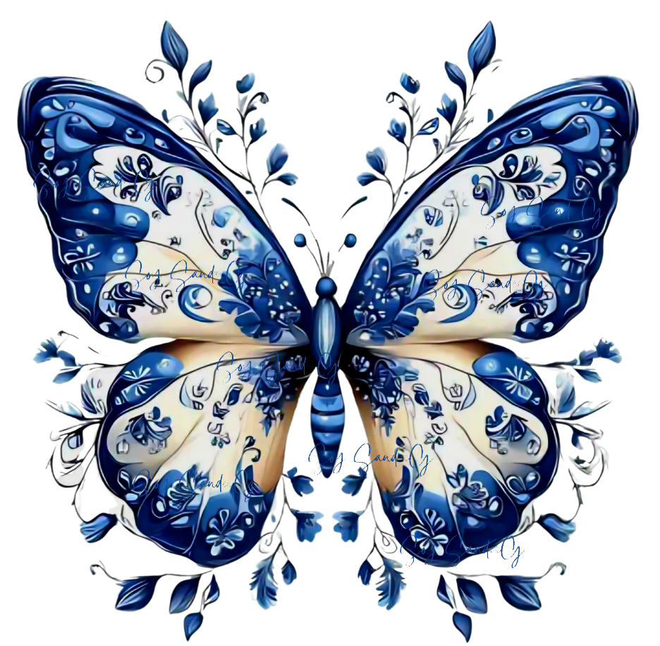 White & Blue Butterfly- UVDTF Decal for cups/hard surfaces