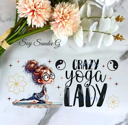 Crazy Yoga Lady - UVDTF Wrap for cups/hard surfaces sticker