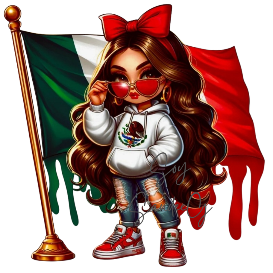 Mexican Girl &  Flag - UVDTF Decal for cups/hard surfaces sticker
