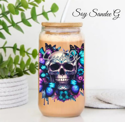 Neon Pink & Teal Skull Cards - UVDTF Wrap for cups/hard surfaces sticker