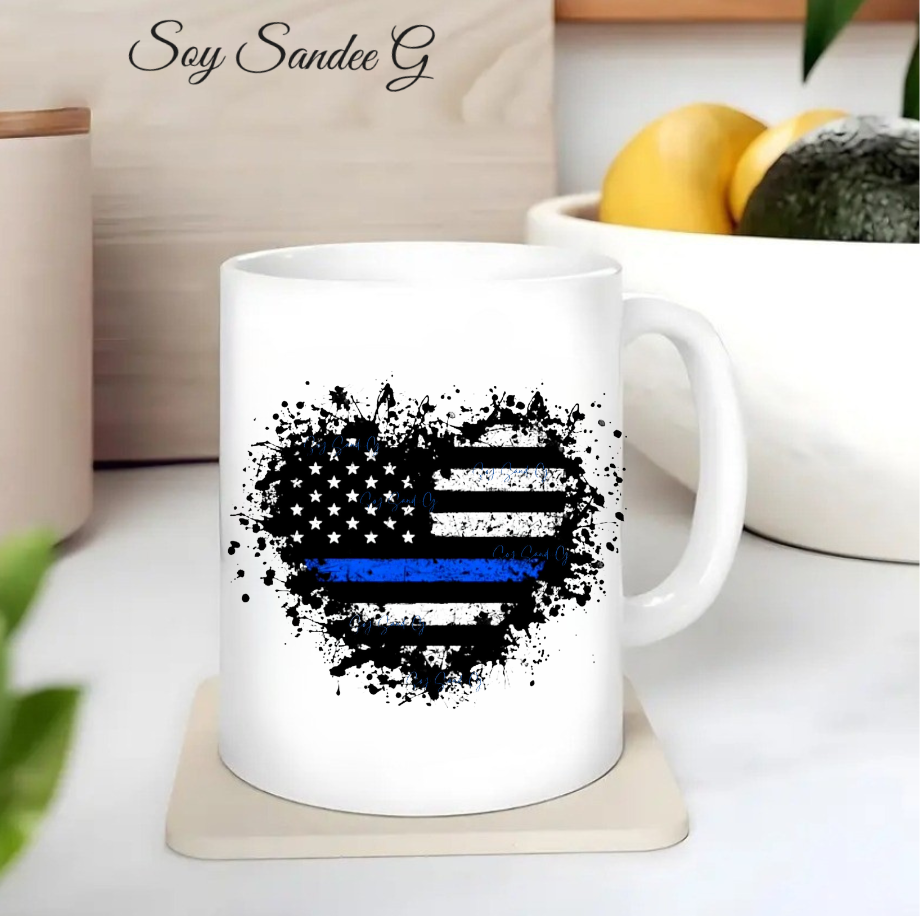 Black/White & Blue USA Heart - UVDTF Decal for cups/hard surfaces sticker