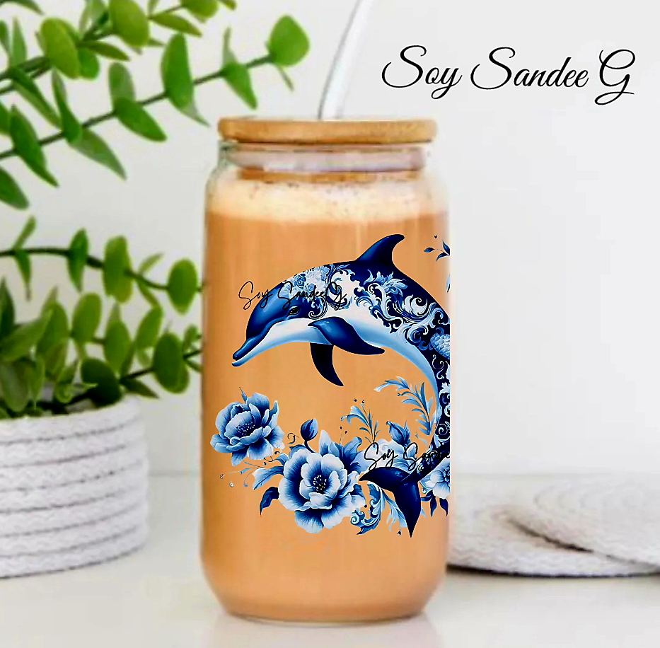Blue Flowered Dolphin - UVDTF Decal for cups/hard surfaces sticker