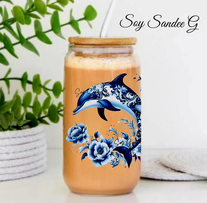 Blue Flowered Dolphin - UVDTF Decal for cups/hard surfaces sticker
