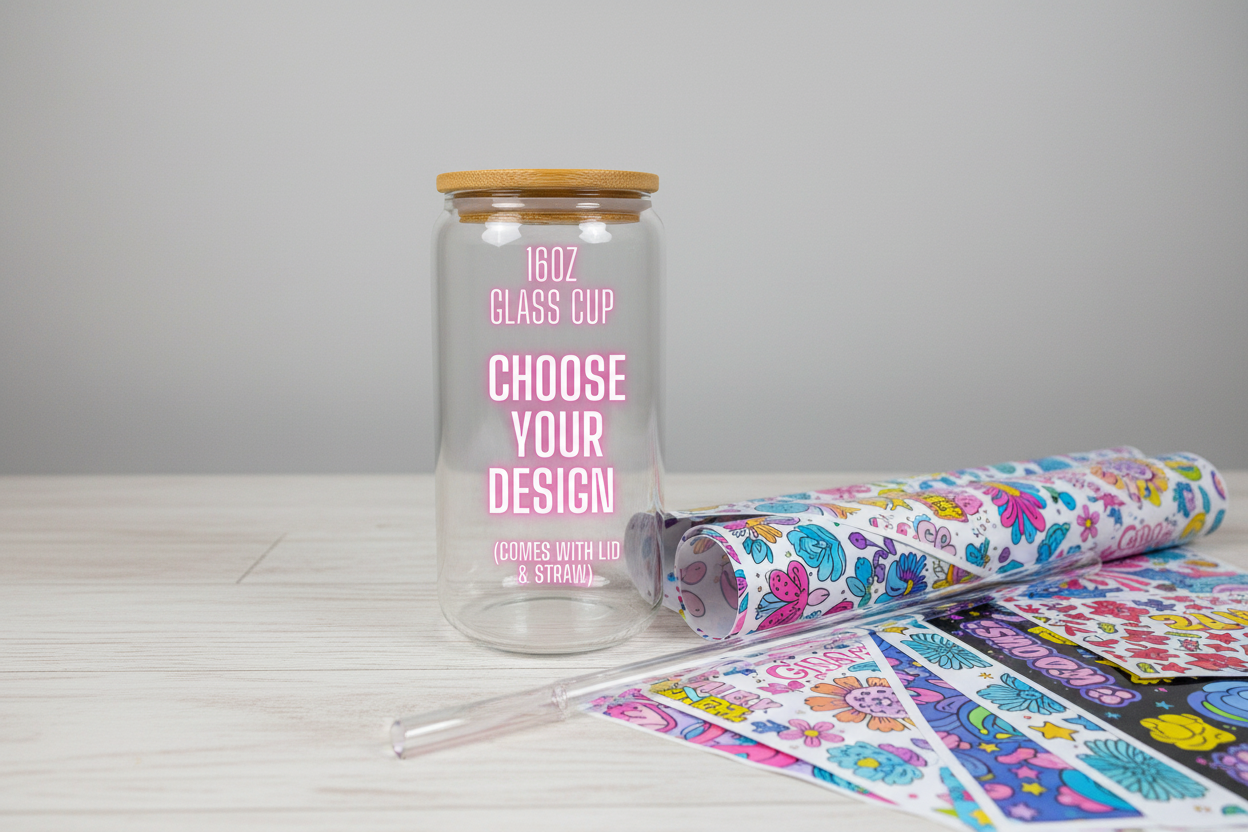 Choice of UVDTF wrap with 16 oz Glass Cup