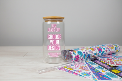 Choice of UVDTF wrap with 16 oz Glass Cup