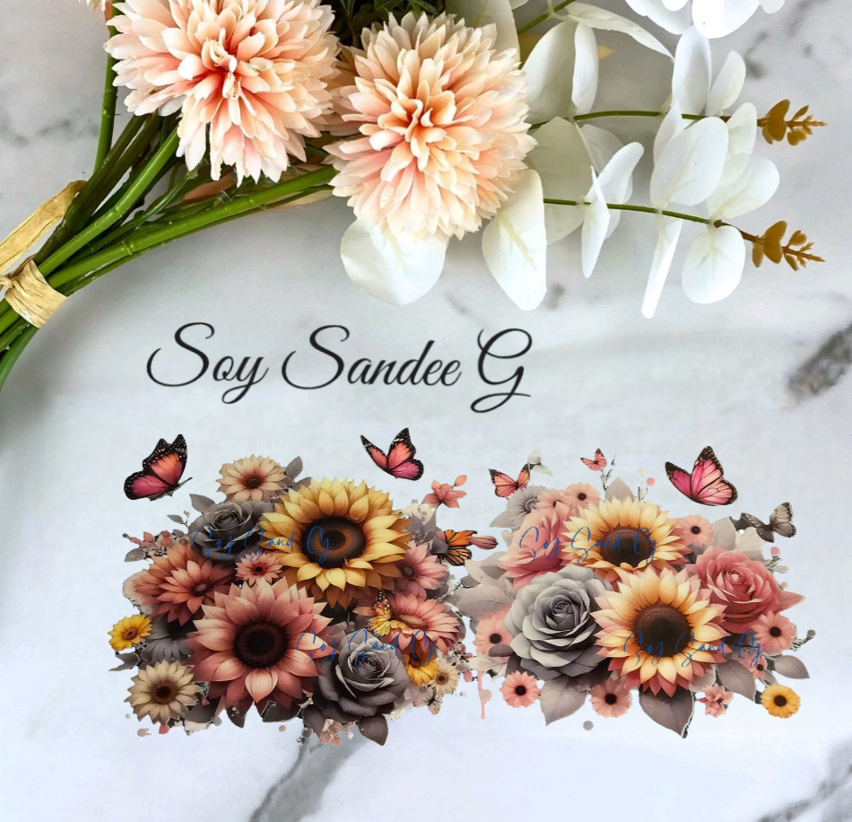 Pink & Yellow Sunflowers with Gray Roses - UVDTF Wrap for cups/hard surfaces sticker