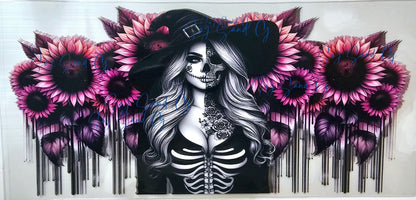 Sexy Skully Witch & Pink Sunflowers - UVDTF wrap for cups/hard surfaces sticker