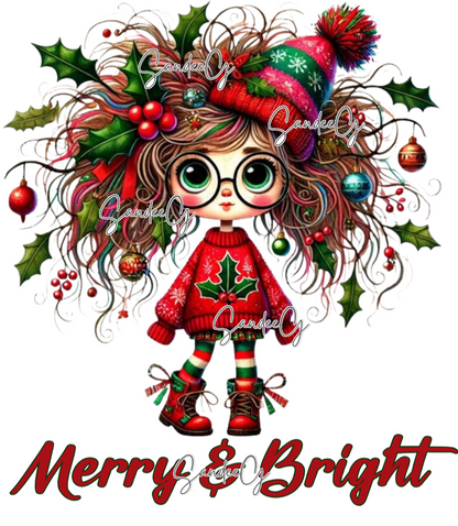 Merry & Bright Girl - UVDTF Decal for cups/hard surfaces sticker