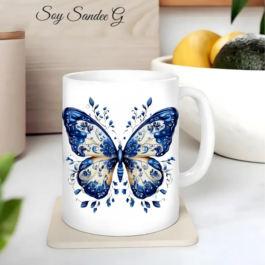 White & Blue Butterfly- UVDTF Decal for cups/hard surfaces