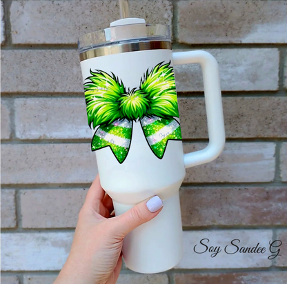 Green & White Fluffy Bow -  UVDTF Decal for cups/hard surfaces sticker