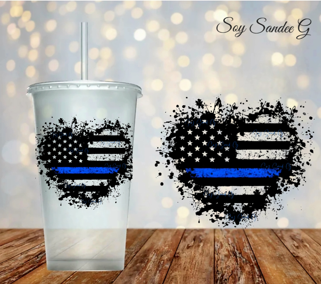 Black/White & Blue USA Heart - UVDTF Decal for cups/hard surfaces sticker