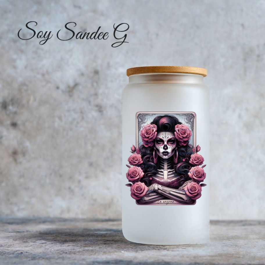 Angry Sugar Skull & Pink Roses UVDTF Decal for cups/hard surfaces sticker