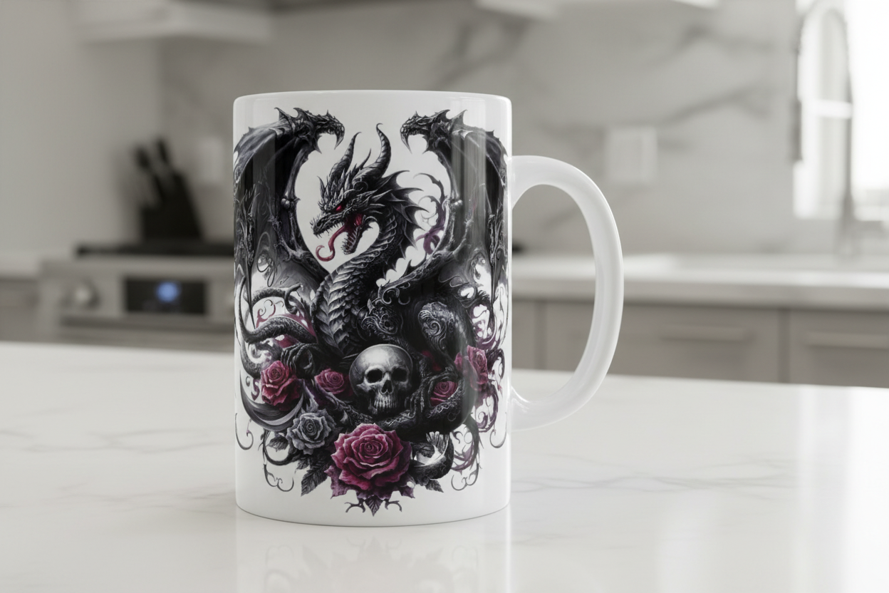 Black Dragon & Roses - UVDTF Decal for cups/hard surfaces sticker