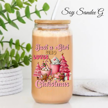 Just a Girl who Loves Xmas (Pink)- UVDTF Decal for cups/hard surfaces sticker