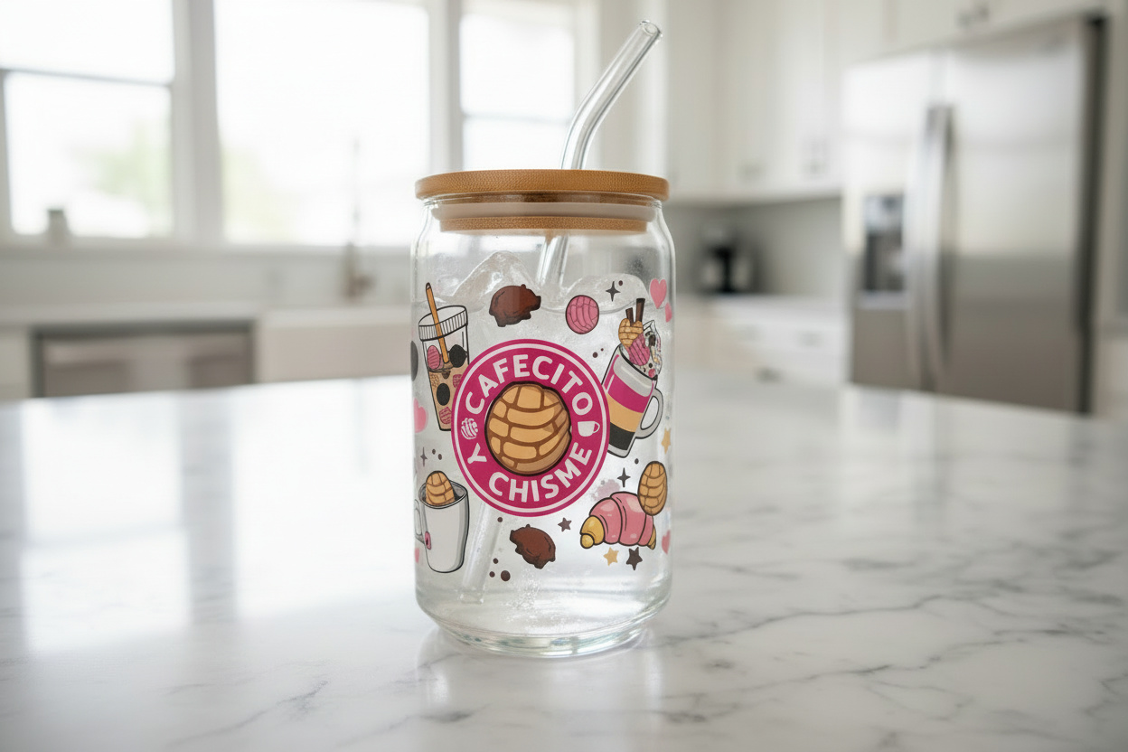 Cafecito y Chisme (Pink #2) - UVDTF Wrap for cups/hard surfaces sticker