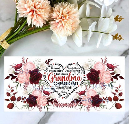 Grandma Pink & Red Roses - UVDTF Wrap for Cups/ Hard Surfaces