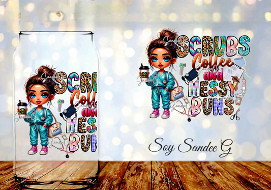 Scrubs, Coffee & Messy Buns - UVDTF Decal for cups/hard surfaces sticker