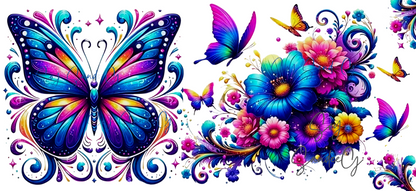 Neon Butterflies & Flowers - UVDTF Wrap for cups/hard surfaces sticker