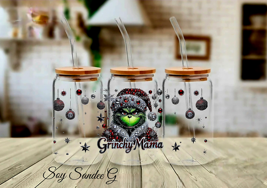 Red Glitter Grinchy Mama - UVDTF Wrap for cups/hard surfaces sticker