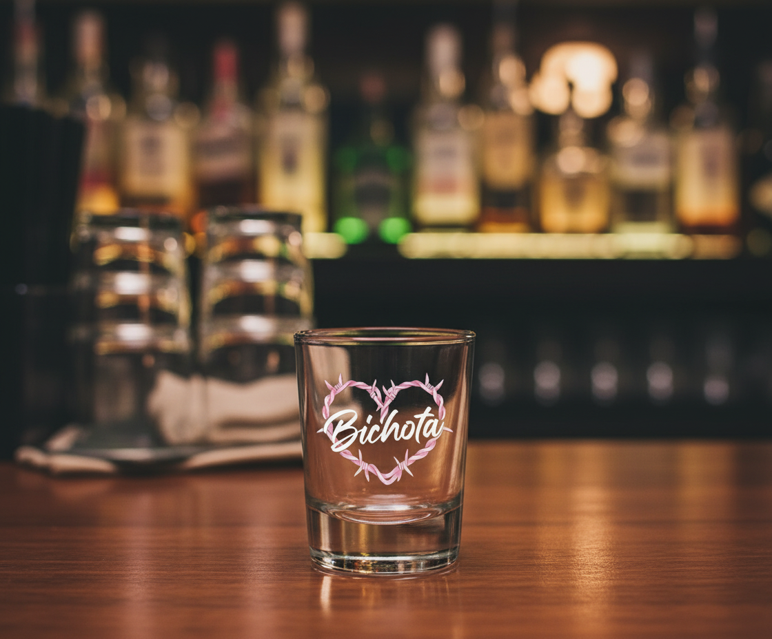 Bichota Shotglass Heart UVDTF Decal - Clear Background sticker