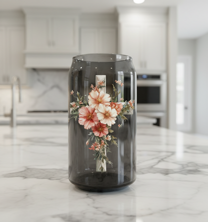 Pink Flowered Cross - UVDTF Decal for cups/hard surfaces sticker