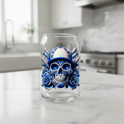 LA White with Blue Roses Skull - UVDTF Decal for cups/hard surfaces sticker