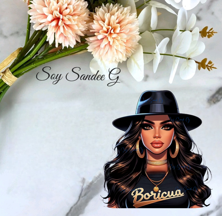 Boricua & her Black Hat - UVDTF Decal for cups/hard surfaces sticker