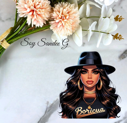 Boricua & her Black Hat - UVDTF Decal for cups/hard surfaces sticker
