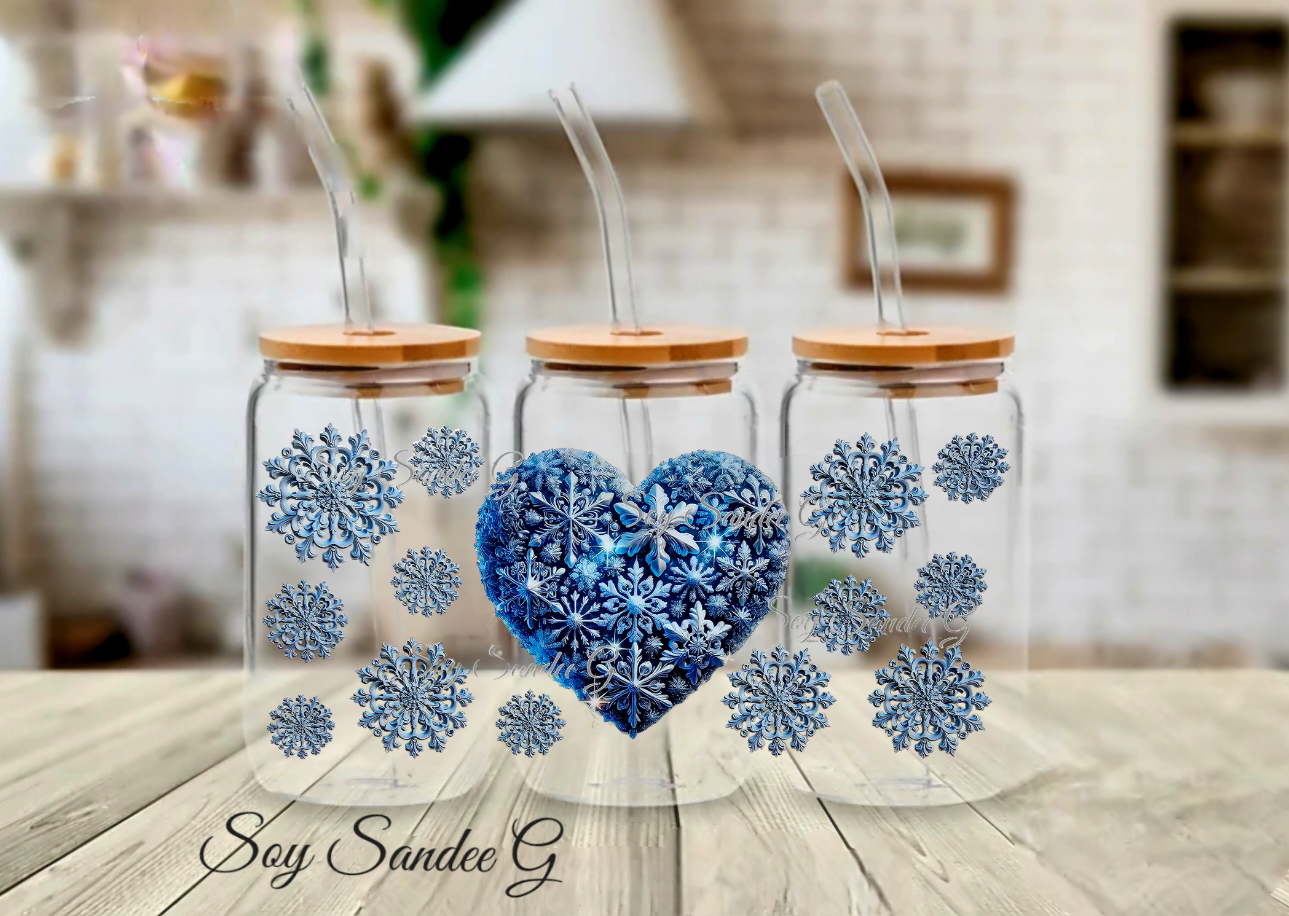 Blue Snowflake Heart - UVDTF Wrap for cups/hard surfaces sticker