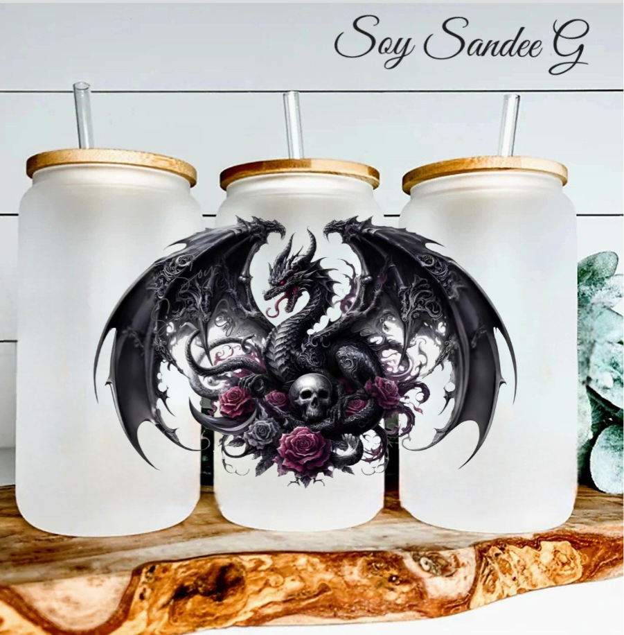 Black Dragon & Roses - UVDTF Decal for cups/hard surfaces sticker