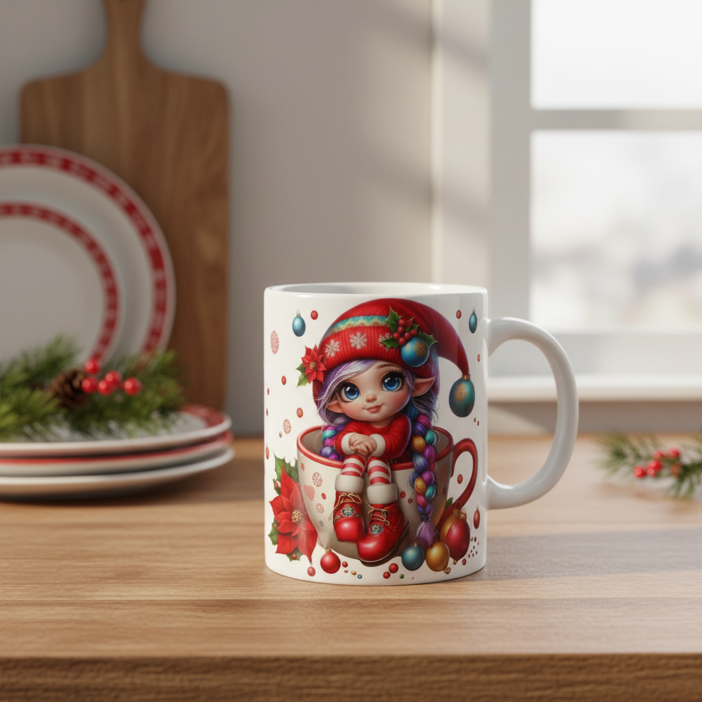 Elf in a Christmas Mug #4 - UVDTF Decal for cups/hard surfaces sticker