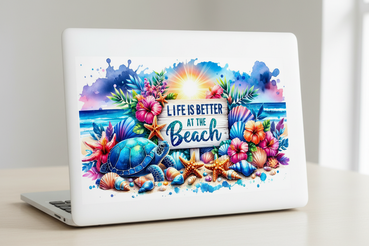 Life is Better at the Beach Turtle - UVDTF Wrap for cups/hard surfaces sticker