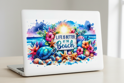 Life is Better at the Beach Turtle - UVDTF Wrap for cups/hard surfaces sticker