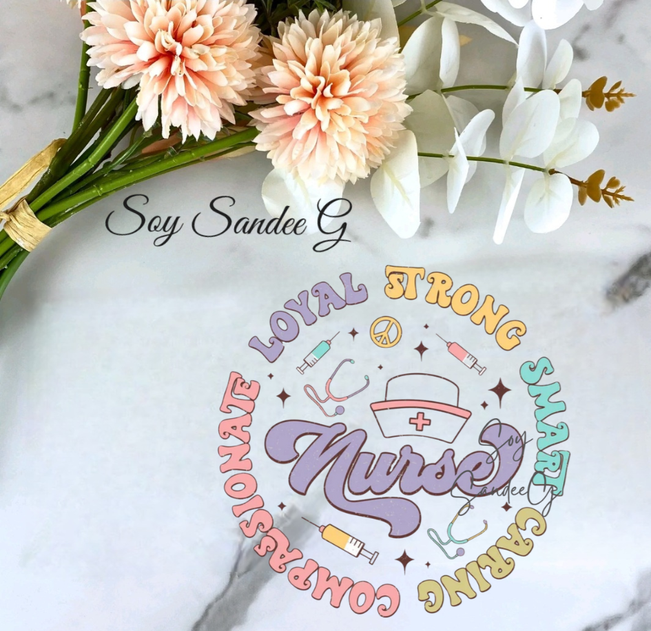 Nurse Adjectives Circle - UVDTF Decal for cups/hard surfaces sticker.