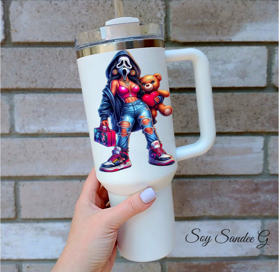 Masked Cutie with her Teddy Bear - UVDTF Decal for cups/hard surfaces sticker