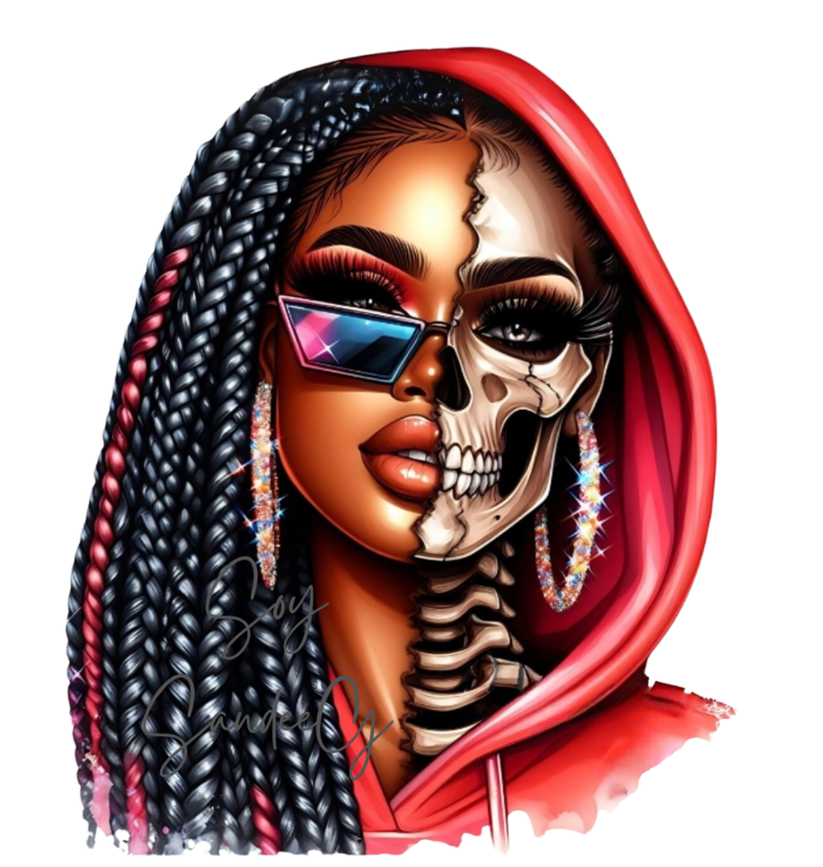 Red Hoodie Braids Skully - UVDTF Decal for cups/hard surfaces sticker