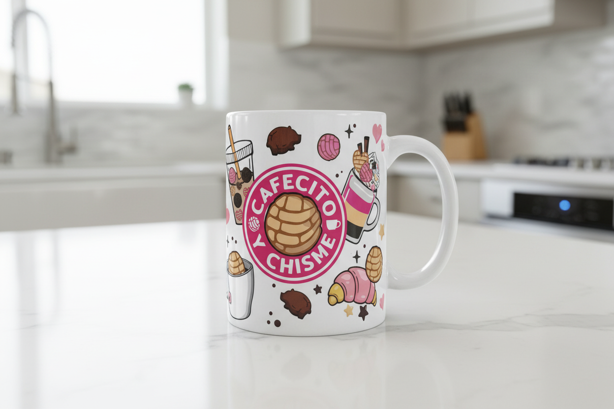 Cafecito y Chisme (Pink #2) - UVDTF Wrap for cups/hard surfaces sticker