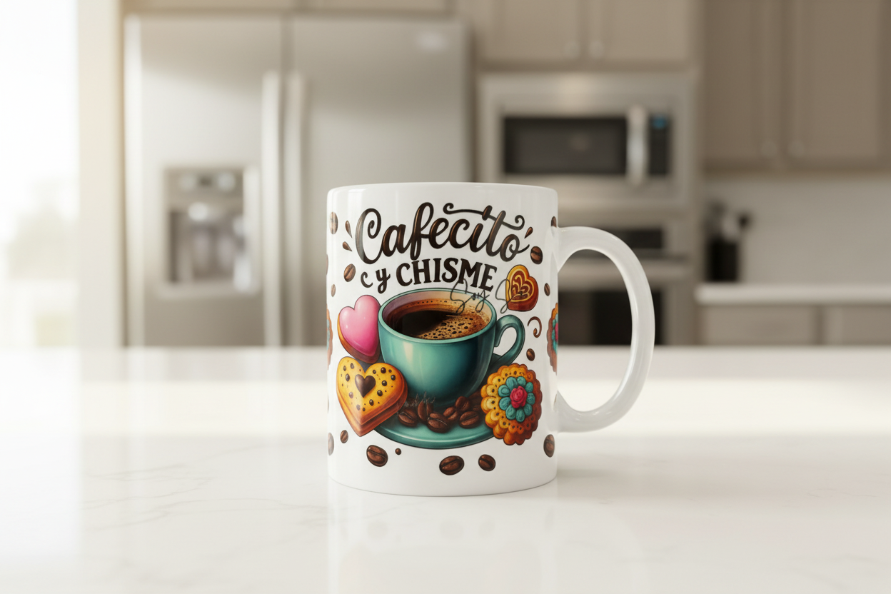 Cafecito y Chisme Green Cup - UVDTF Wrap for cups/hard surfaces sticker