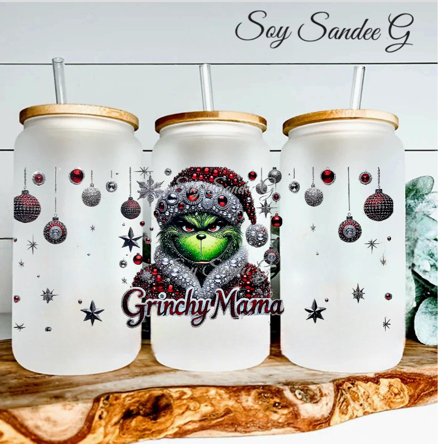 Red Glitter Grinchy Mama - UVDTF Wrap for cups/hard surfaces sticker