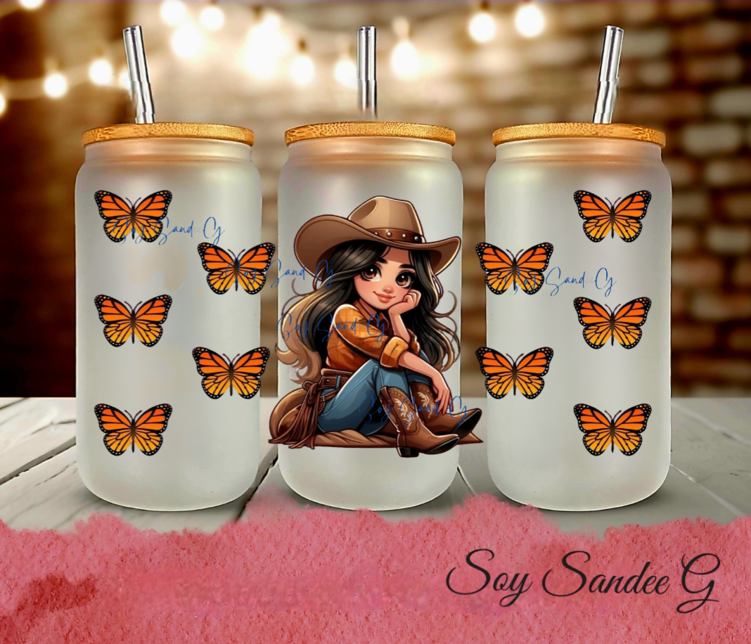 Cowgirl & Orange Butterflies - UVDTF Wrap for cups/hard surfaces sticker