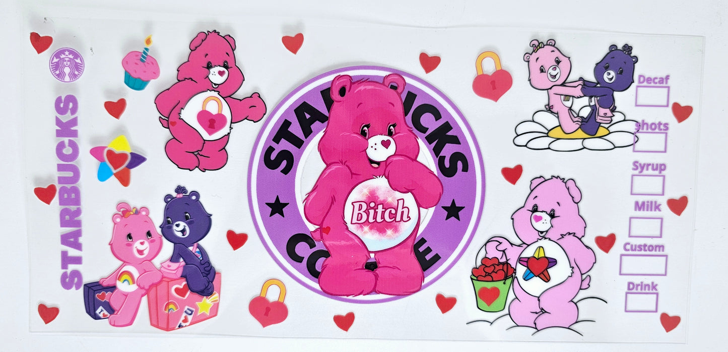 Pink Starbucks Naughty Bear UVDTF wrap