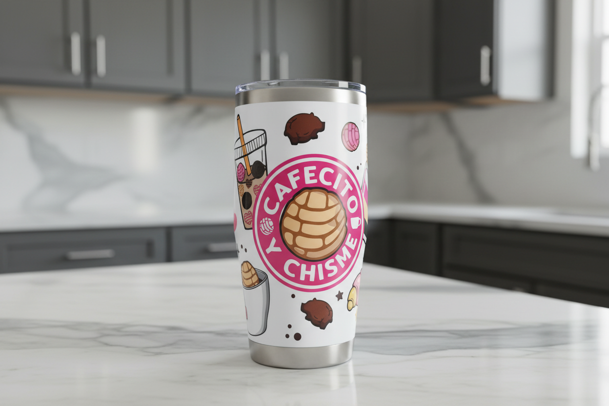 Cafecito y Chisme (Pink #2) - UVDTF Wrap for cups/hard surfaces sticker