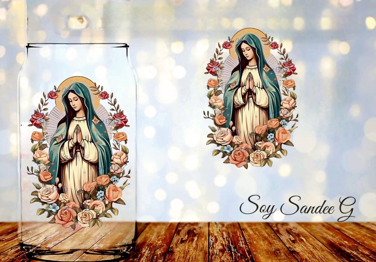 Calcomanía UVDTF Virgen María y Rosas