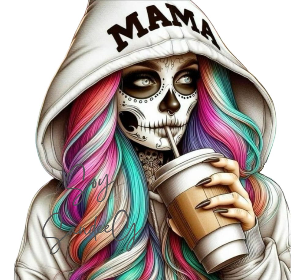 Beige Hoodie Mama Skully - UVDTF Decal for cups/hard surfaces sticker