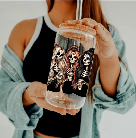 3 Skeletons & their coffees - UVDTF Decal for cups/hard surfaces sticker